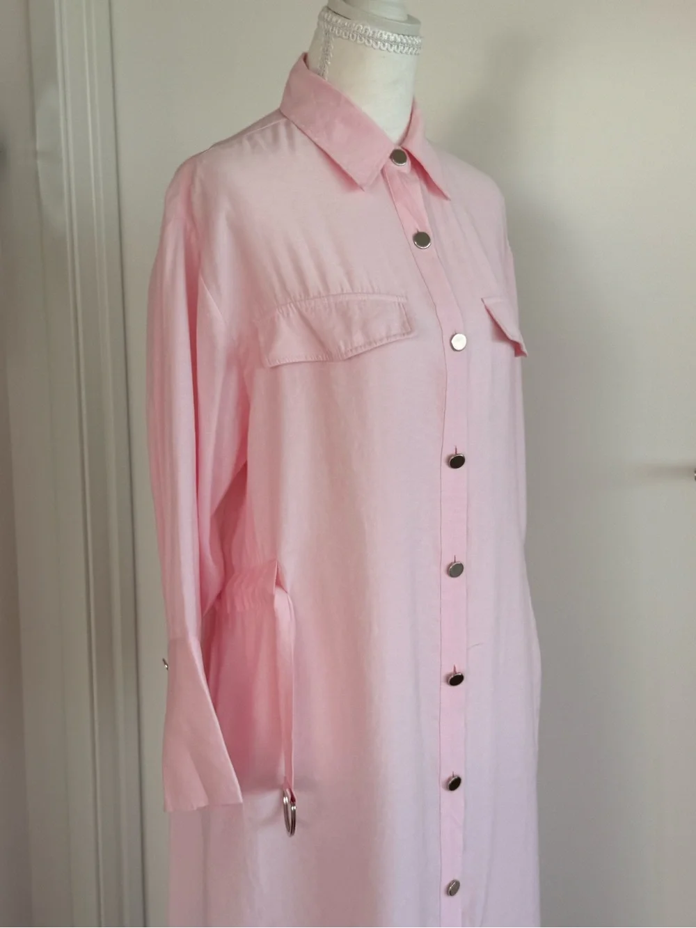 Long Pink Button-Front Shirt Dress